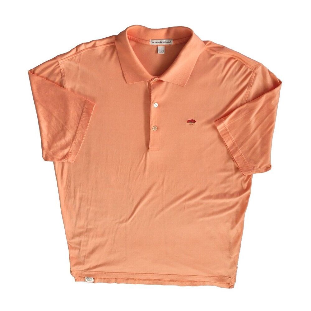 Peter Millar Men's Polo Buttons Up Light Orange Large Pure Cotton Embroider Logo